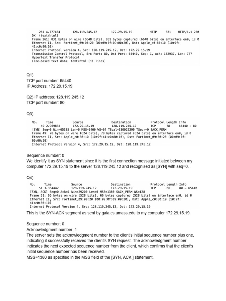 TCP Connection Analysis and RTT Calculations | PDF | Transmission ...