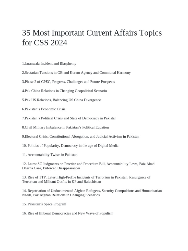 Current Affairs Topics For Presentation 2024
