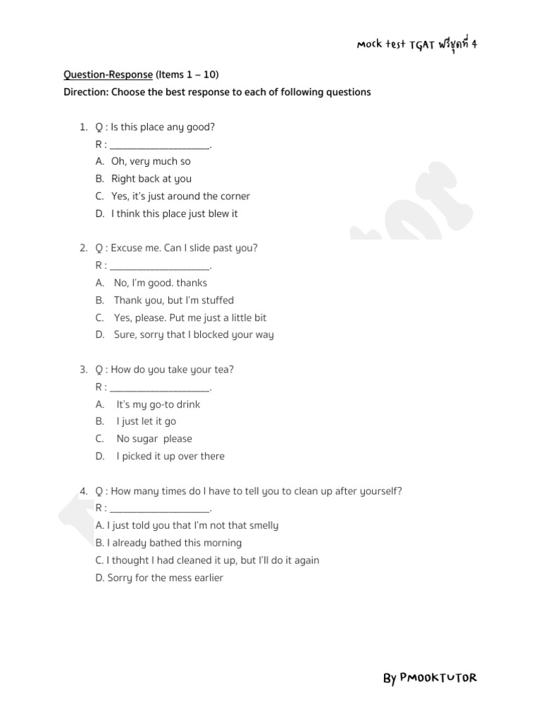 Mock Test TGAT Set 4 by PMOOKTUTOR | PDF