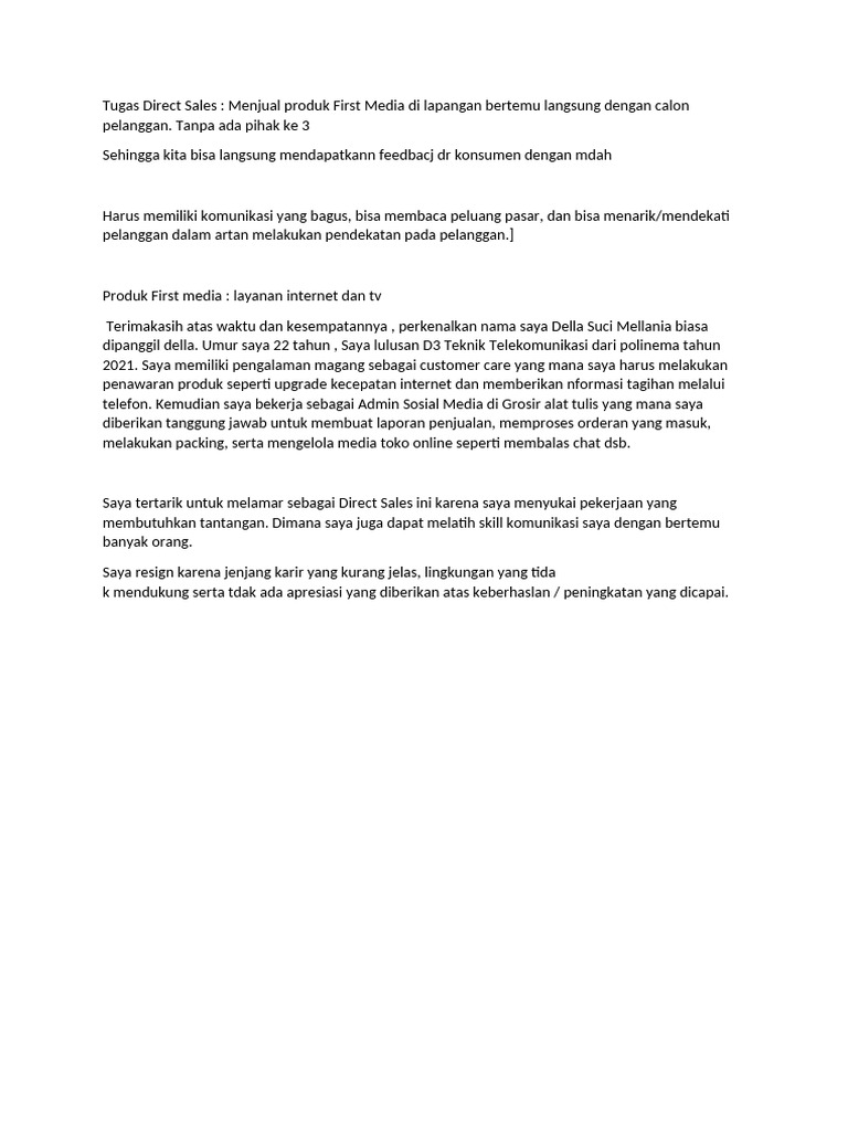 Lowongan Direct Sales First Media | PDF | Ilmu Sosial