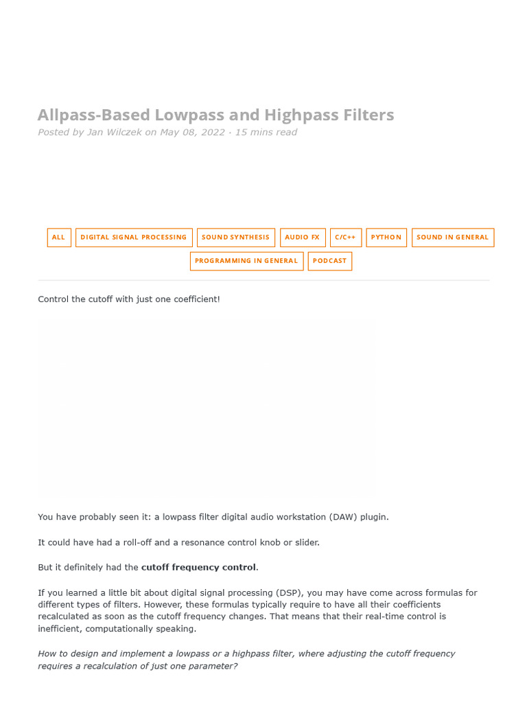 Filtres passe-bas et passe-haut allpass | PDF | Filtre (électronique ...