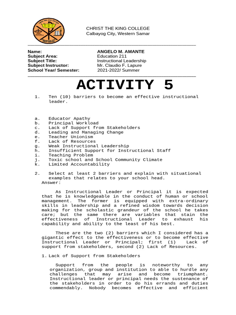 Activity 5 | PDF | Teachers