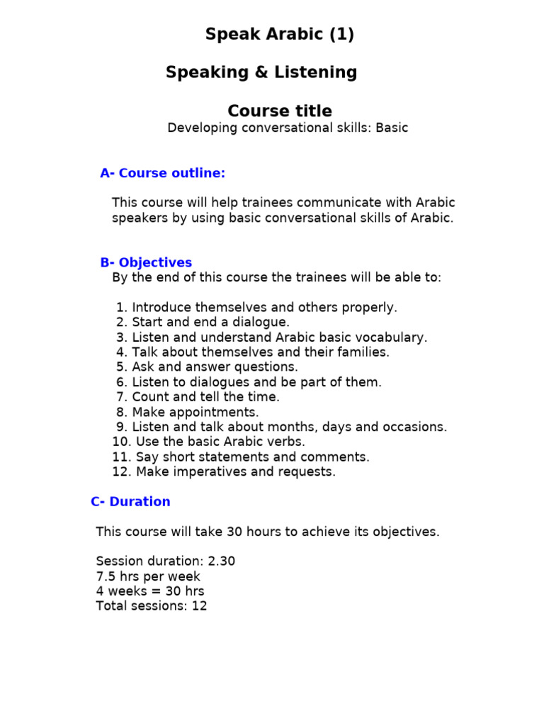 Outline Speak Arabic Conversational | PDF | Arabic | Vocabulary