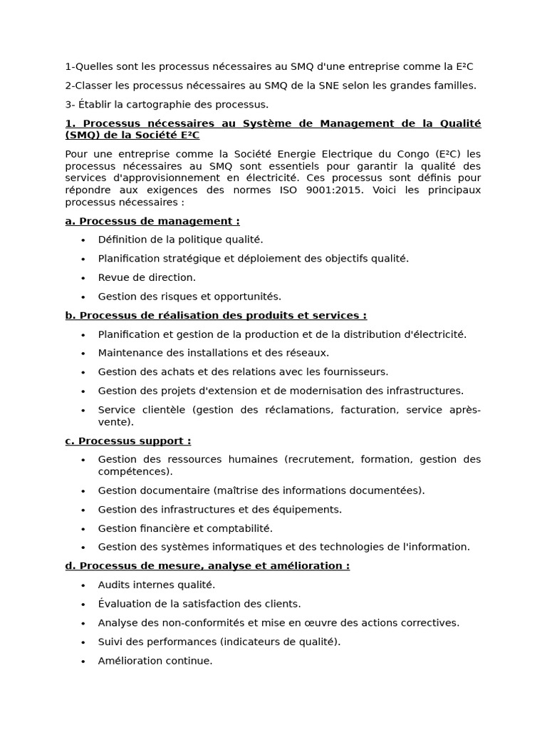 Processus SMQ pour la E²C et SNE | PDF | Système de management de la ...