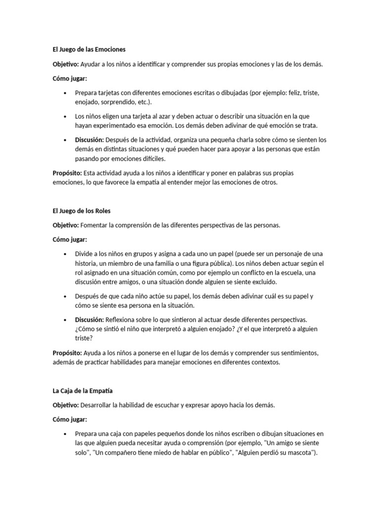 JUEGOS | PDF | Las emociones | Empatía