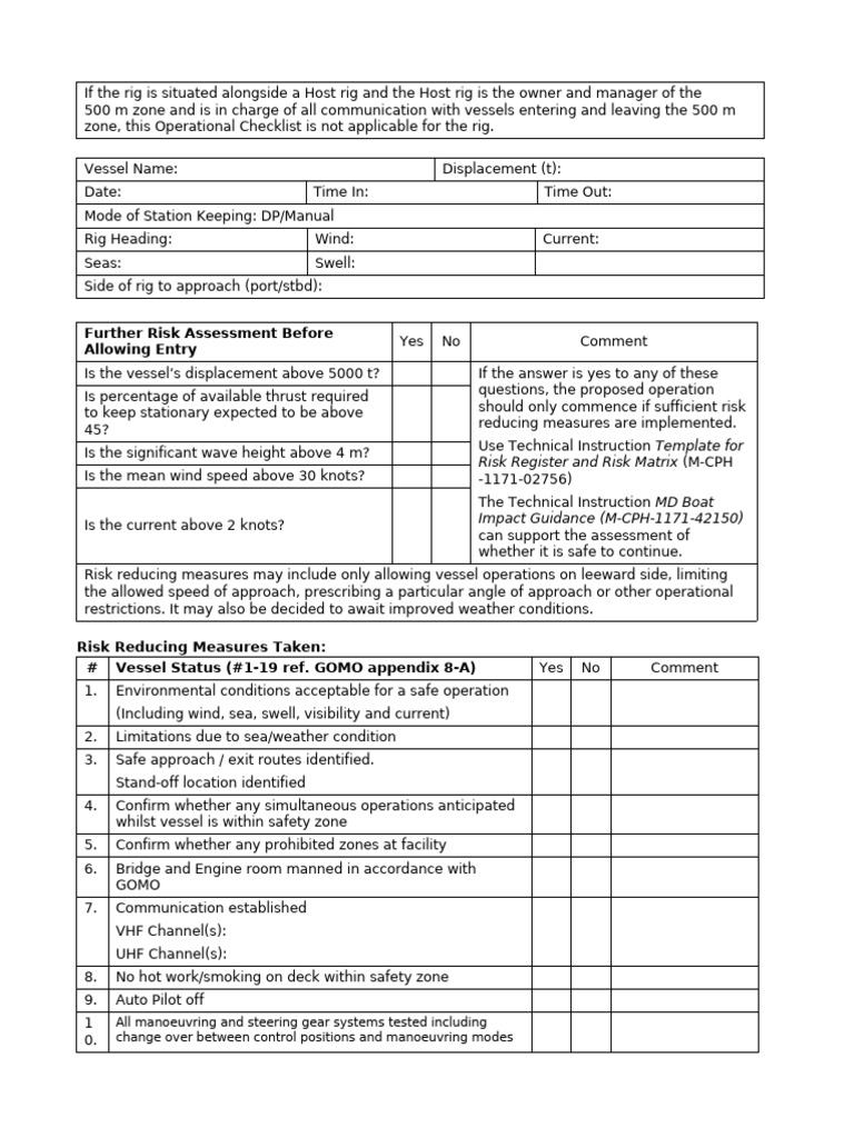500m Zone Vessel Entry Operational Checklist | PDF | Risk