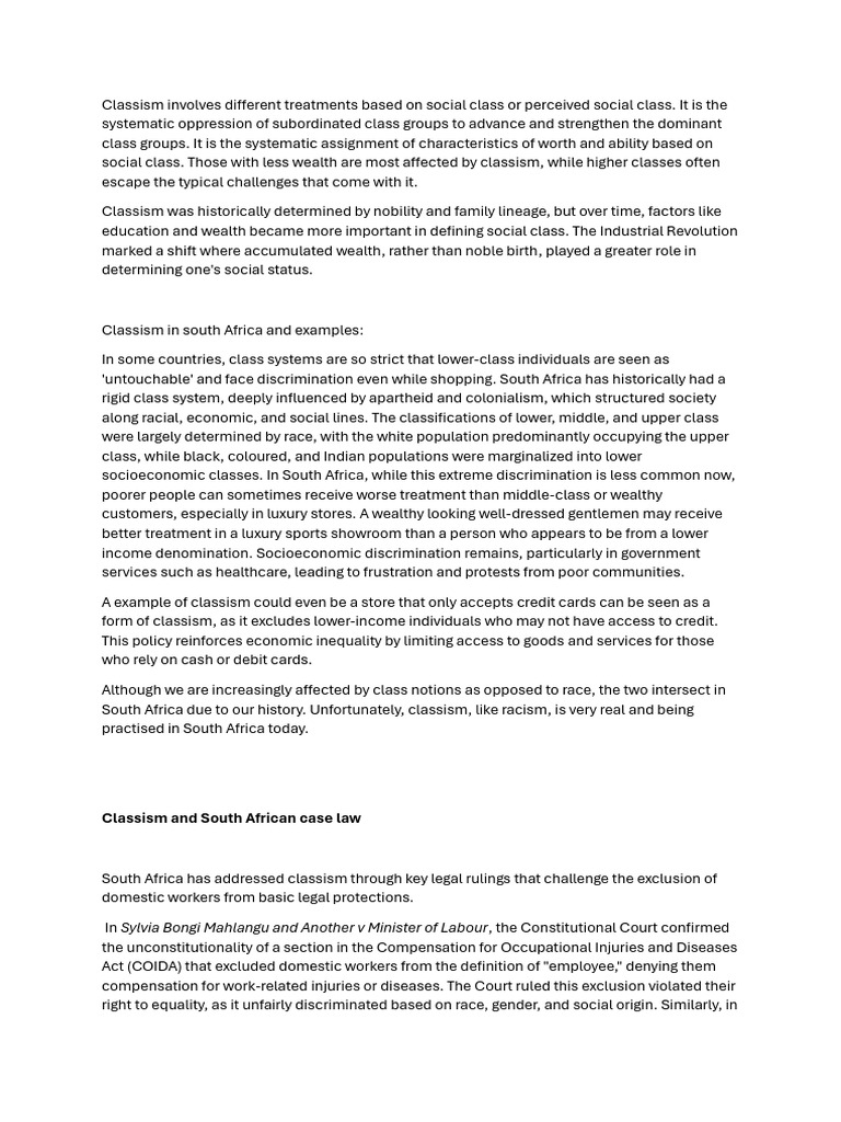 classism | PDF | Employment | Discrimination