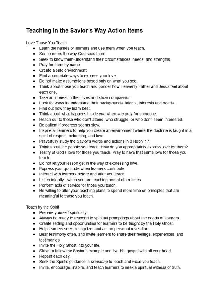 Teaching in The Saviors Way Action Items | PDF | Jesus | Revelation