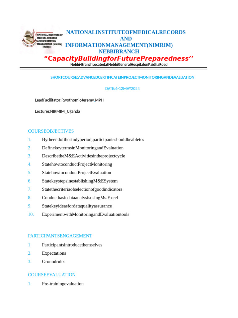 Monitoring and Evaluation Jeremy's Training Notes | PDF | Business