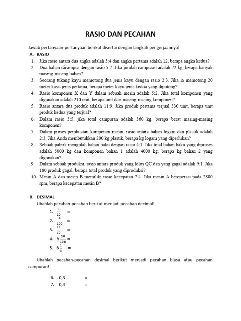 Tugas Rasio Dan Pecahan | PDF