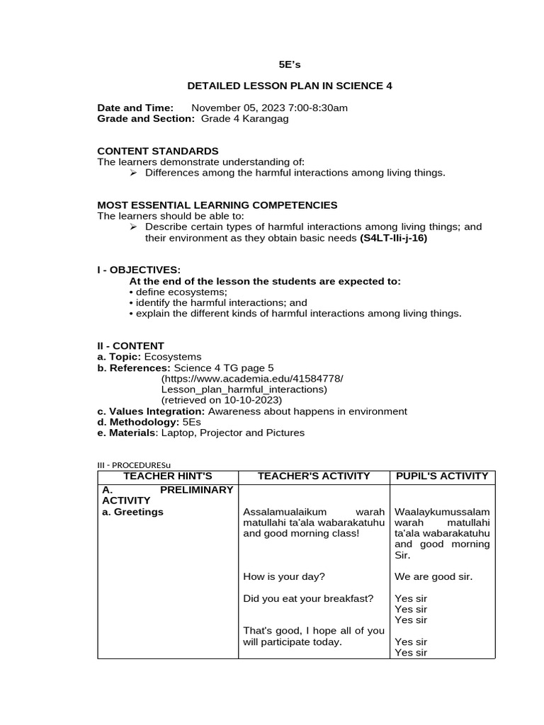 Grade 4 Science Lesson on Ecosystems | PDF | Learning | Predation