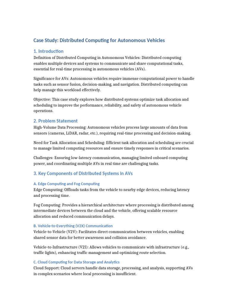 Distributed Computing For Autonomous Vehicles Case Study | PDF | Cloud ...