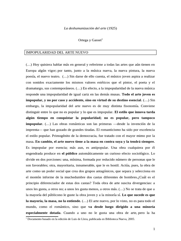 La Deshumanizaci C3 B3n Del Arte | PDF | Placer | Estética
