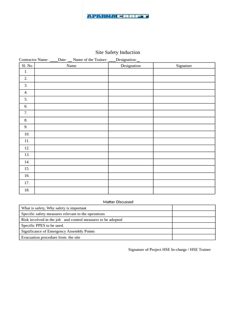 Safety induction pdf