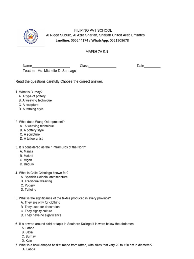 Mapeh 7a&b - Asynchronous Activity (September 30-Oct.1) | PDF | Philippines