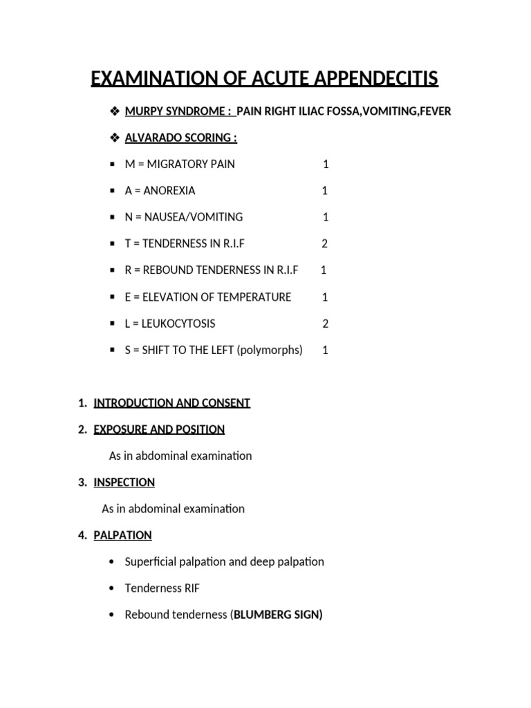 Acute Appendicitis Examination Guide | PDF