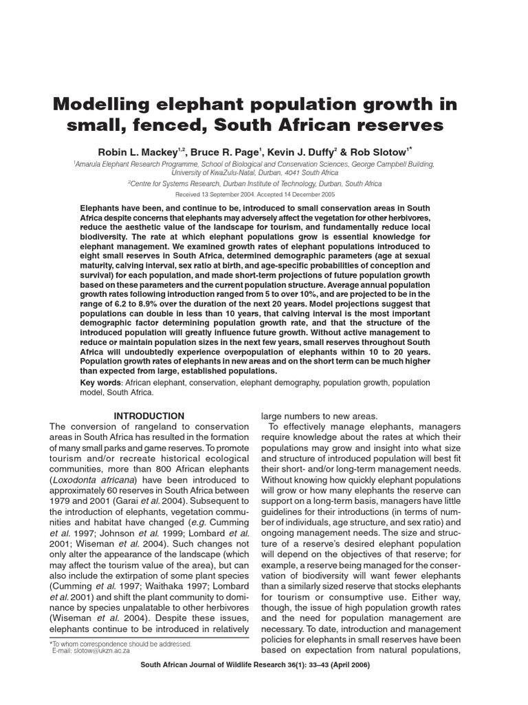 Elephant Population Growth in SA Reserves | PDF | Population | Elephant