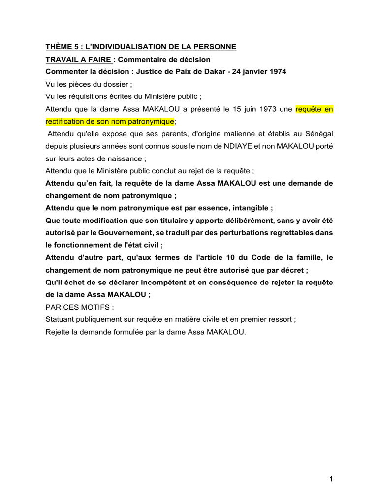 Rejet de la demande de changement de nom | PDF | Justice | Crime et ...