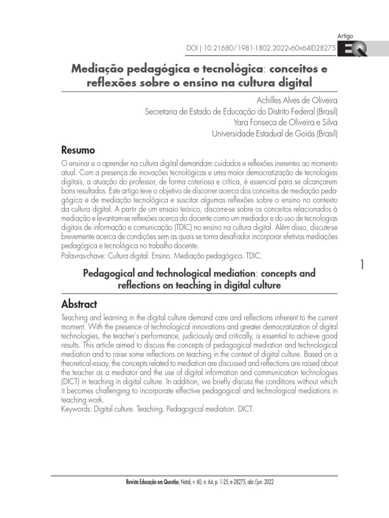 Mediação Pedagógica na Cultura Digital | PDF | Aprendizado | Pedagogia