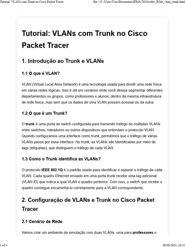 Configuração de VLANs e Trunk no Cisco | PDF | Rede de computadores ...
