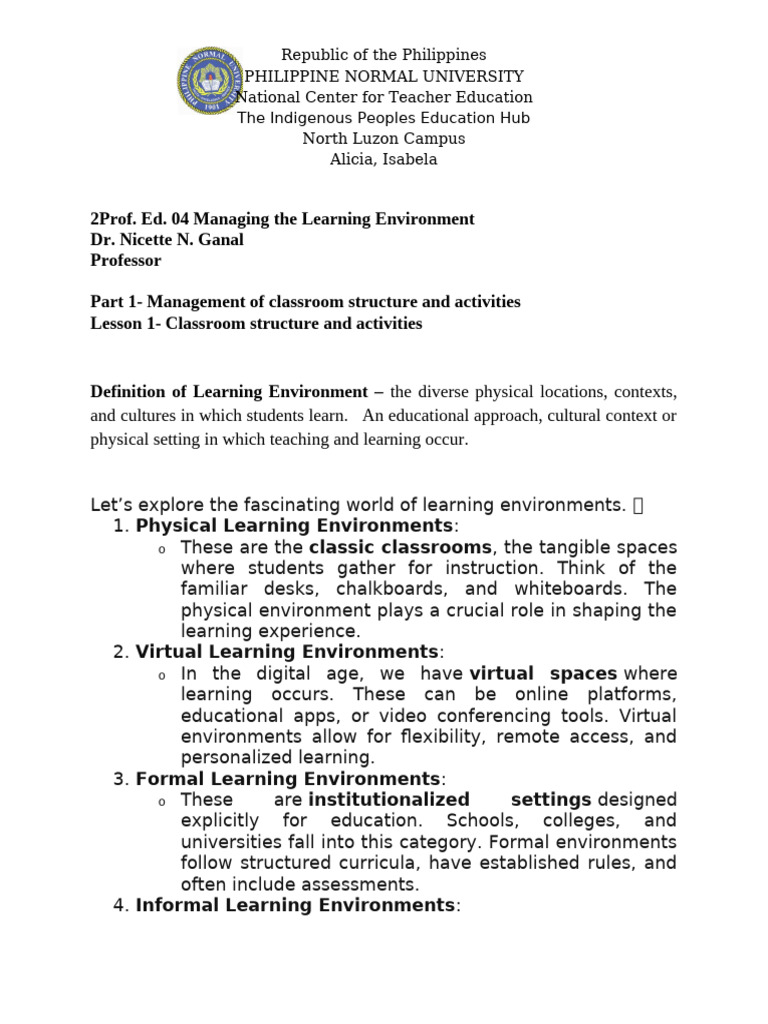 Classroom Structures and Learning Environments | PDF | Classroom ...