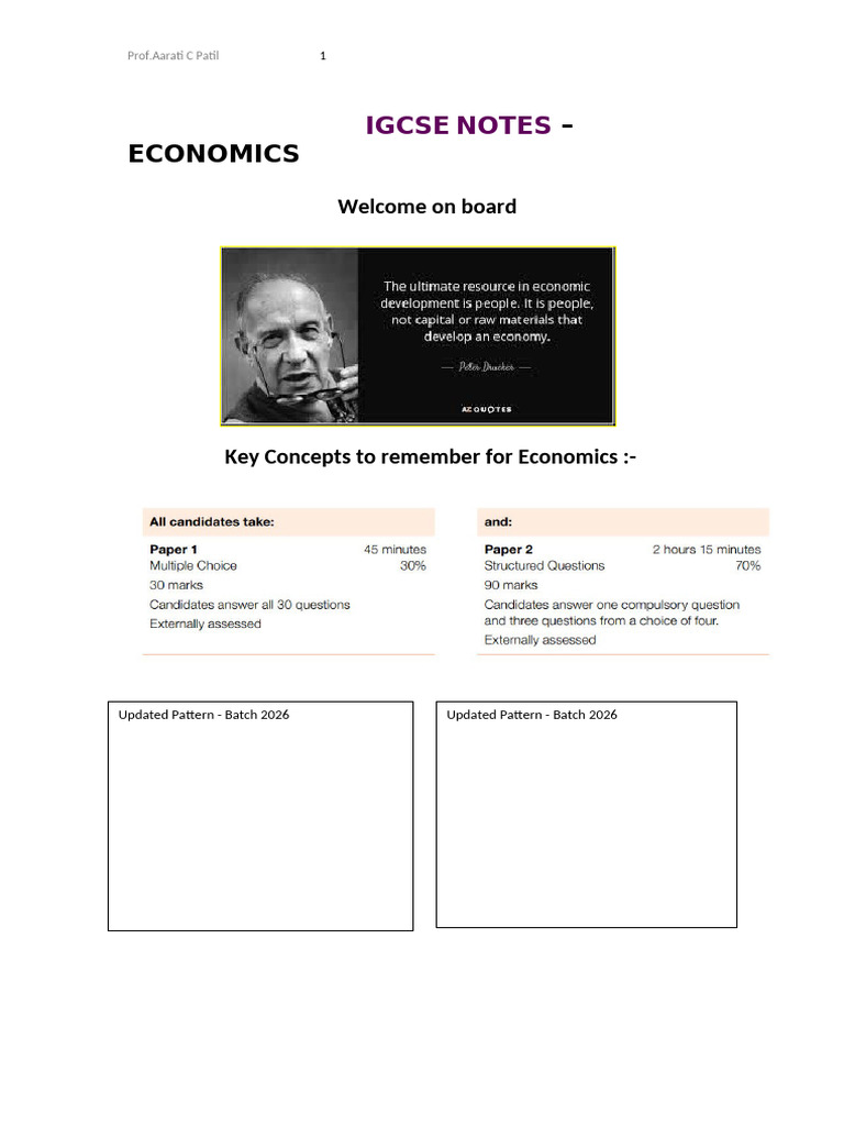 IGCSE Economics Notes for Batch 2026 | PDF | Entrepreneurship | Labour ...