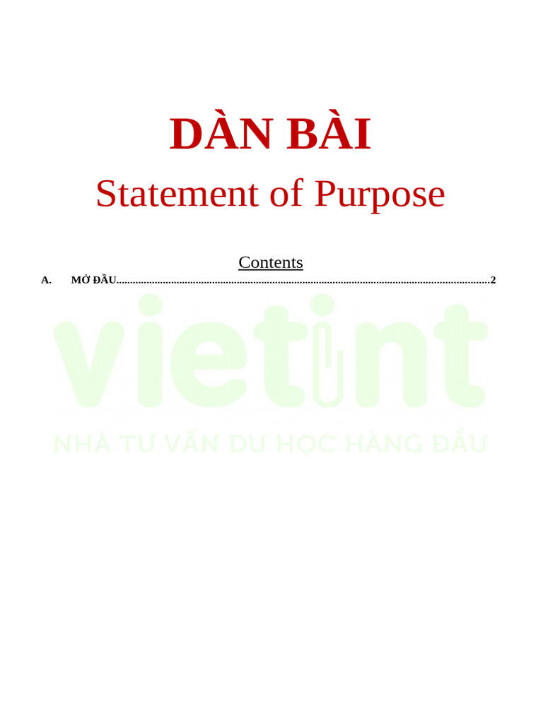 Dàn Bài - Statement of Purpose | PDF