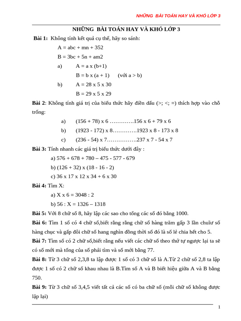 NH NG Bài Toán Hay Và Khó L P 3 | PDF