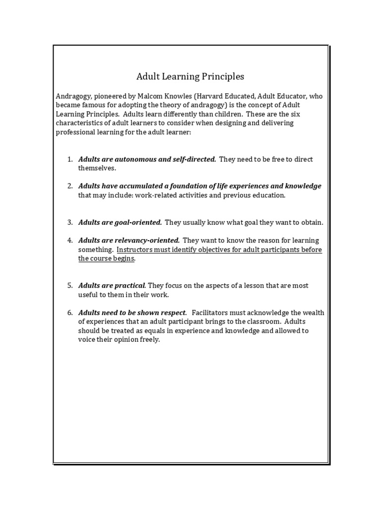 Adult Learning Principles | PDF