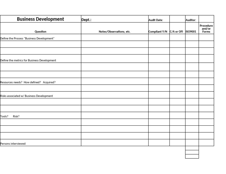 Business Development Audit Checklist | PDF | Career & Growth | Business