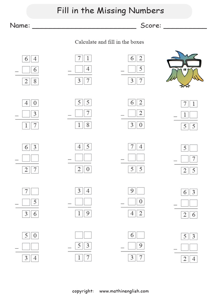 2 Digits Subtraction Missing P3 | PDF