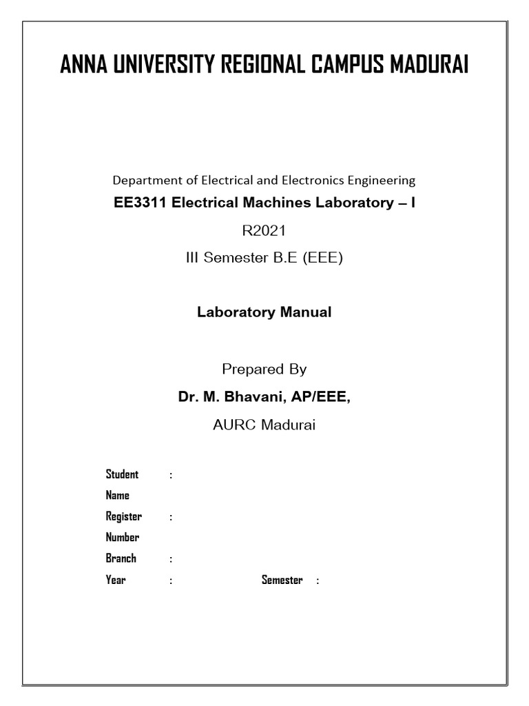 EE3311 Electrical Machines Lab Manual | PDF | Engineering | Electric Motor
