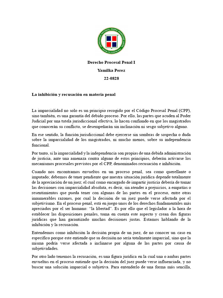 Inhibicion y Recusacion en Materia Penal | PDF | Juez | Ley procesal