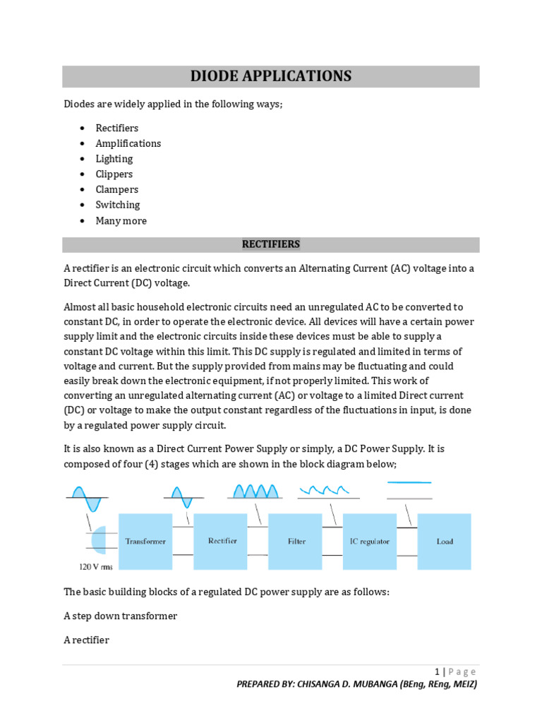 Lecture Notes On Diode Applications PDF | PDF | Rectifier | Power Supply