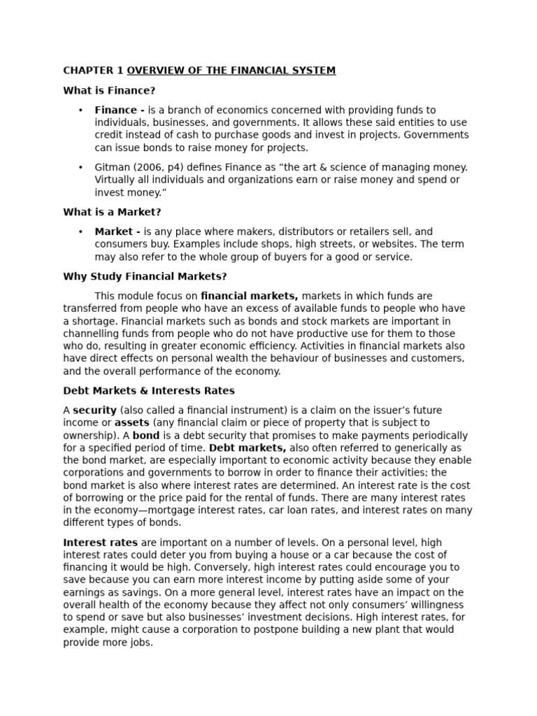 Overview of Financial Markets and Instruments | PDF | Securities ...