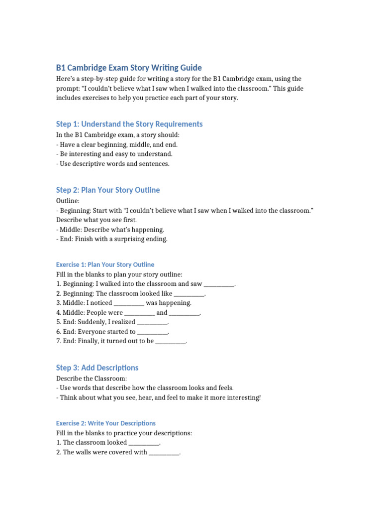 B1 Story Writing Guide for Cambridge | PDF | Classroom