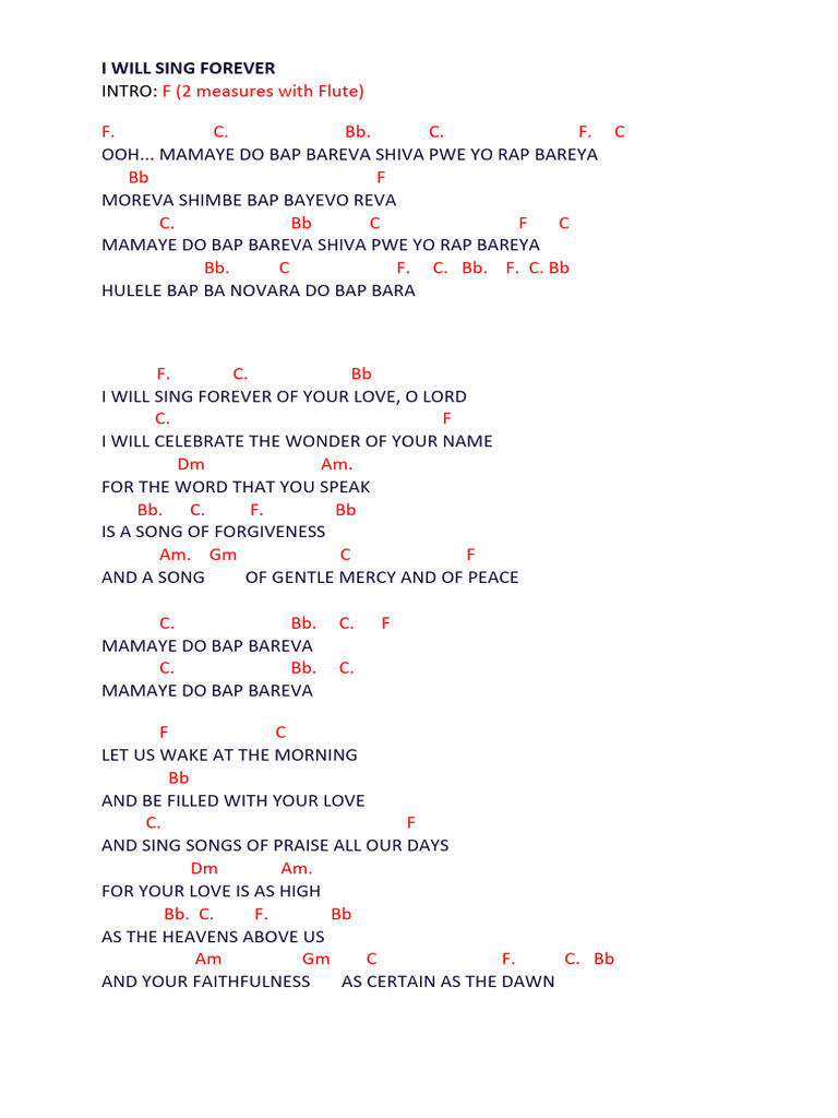 I Will Sing Forever Lyrics and Chords | PDF | Art