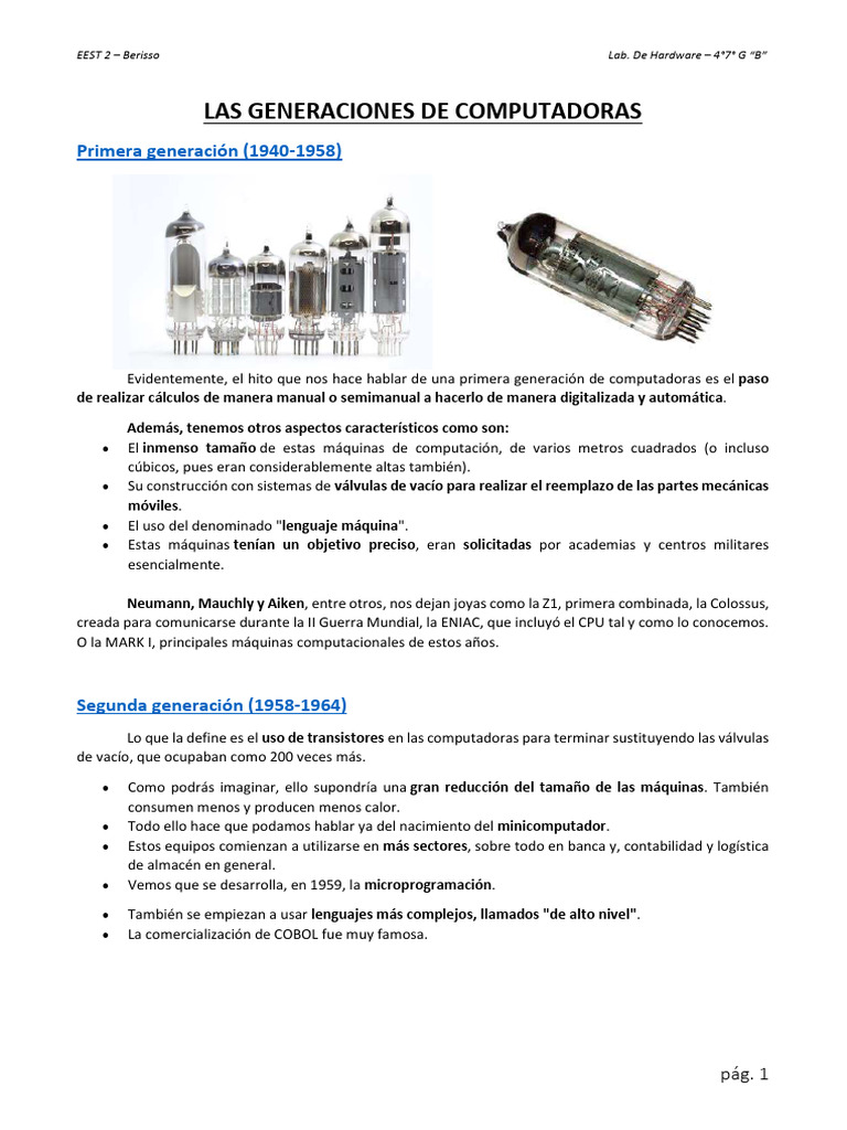 Las Generaciones de Computadora | PDF | Microprocesador | Informática