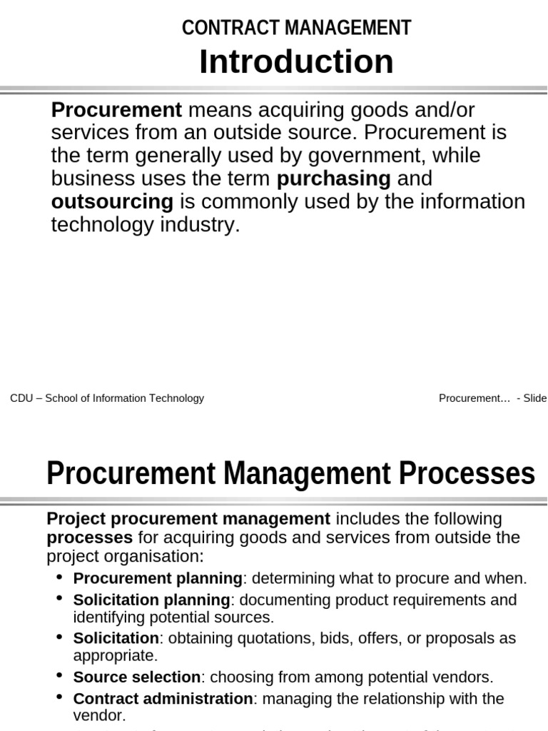 Procurement and Contract Management Guide | PDF | Procurement | Business
