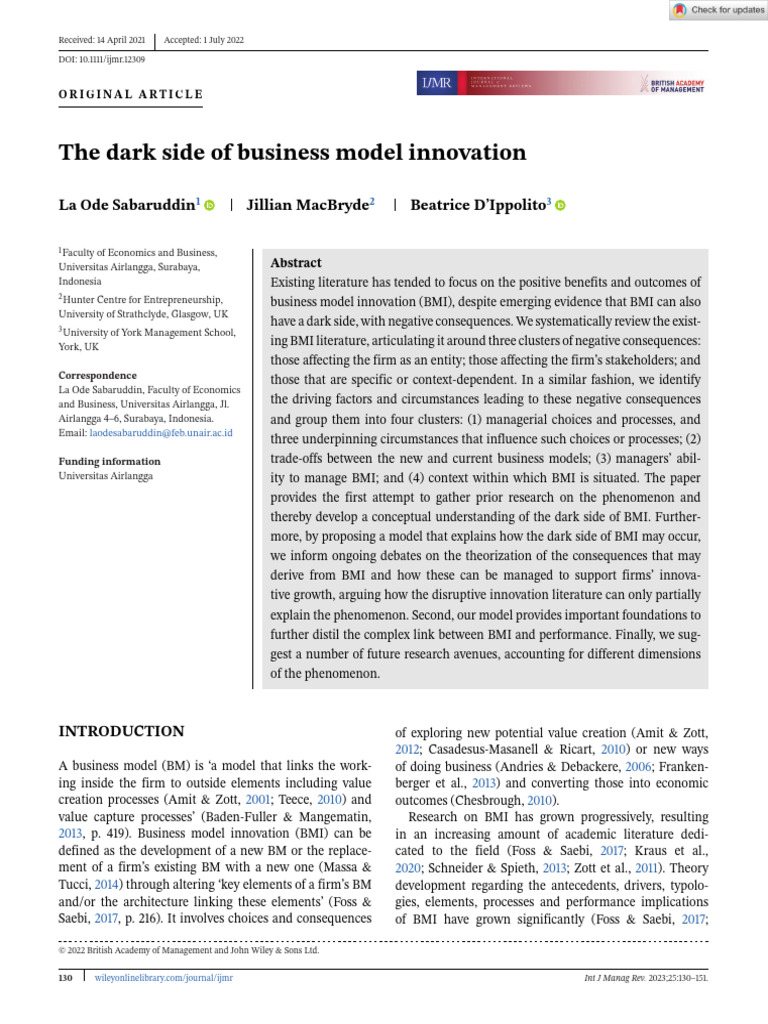 Dark Side of Business Model Innovation | PDF | Business Model | Innovation