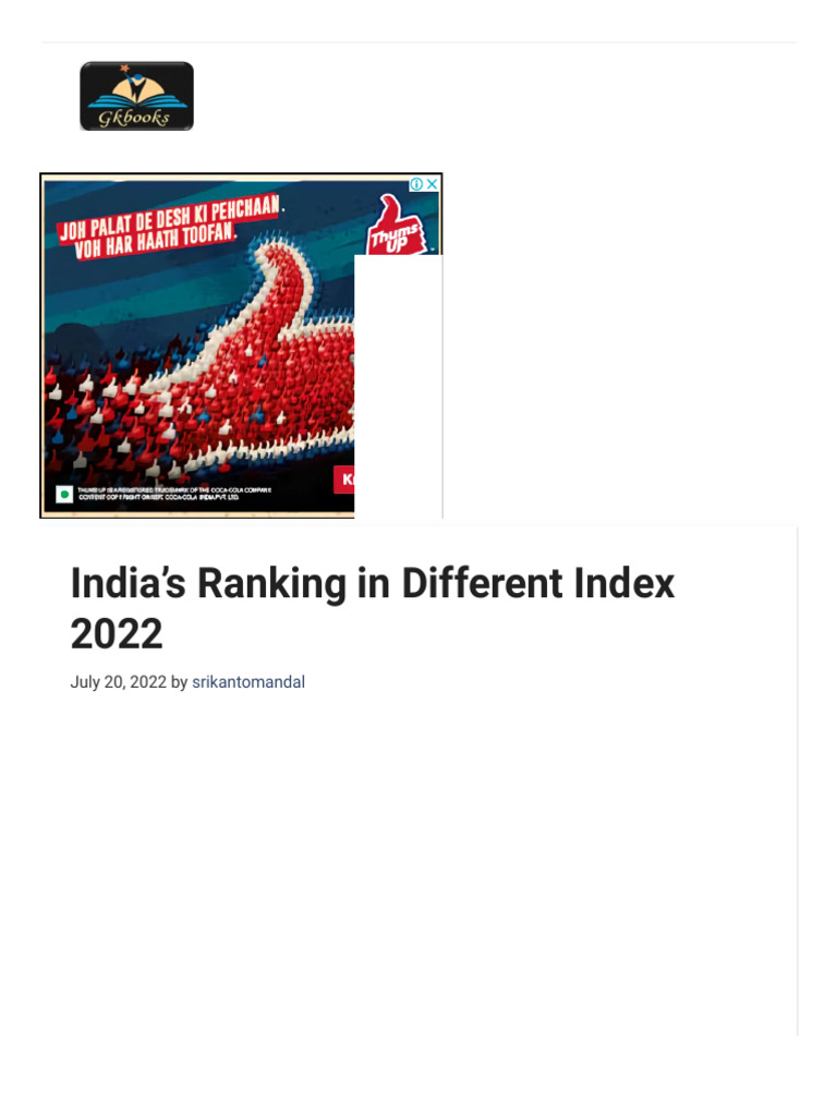 India's Global Rankings Overview 2022 | PDF | Cost Of Living