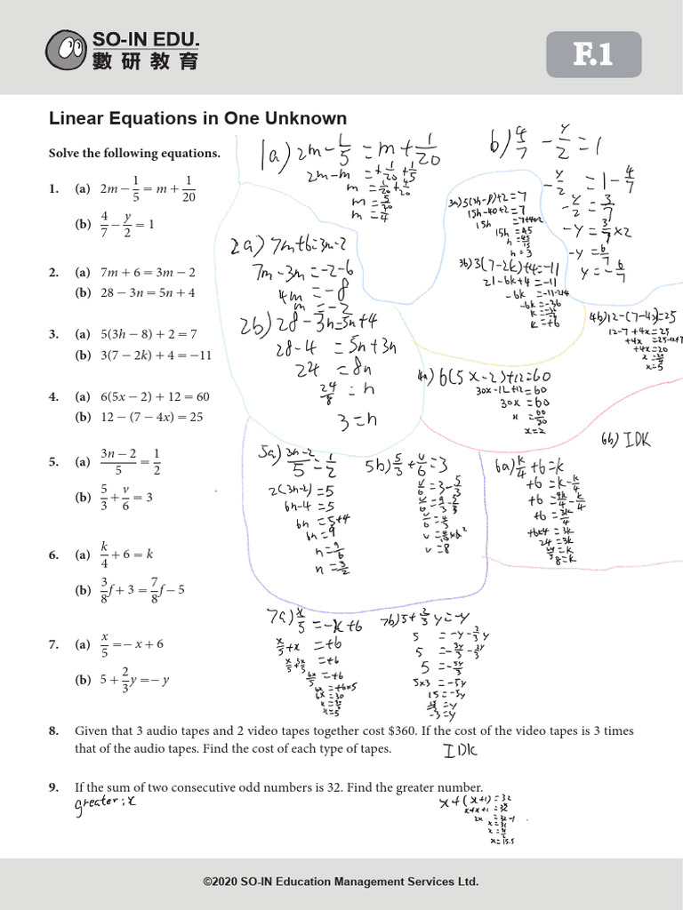 S1R Linear Equations in One Unknown 1 | PDF