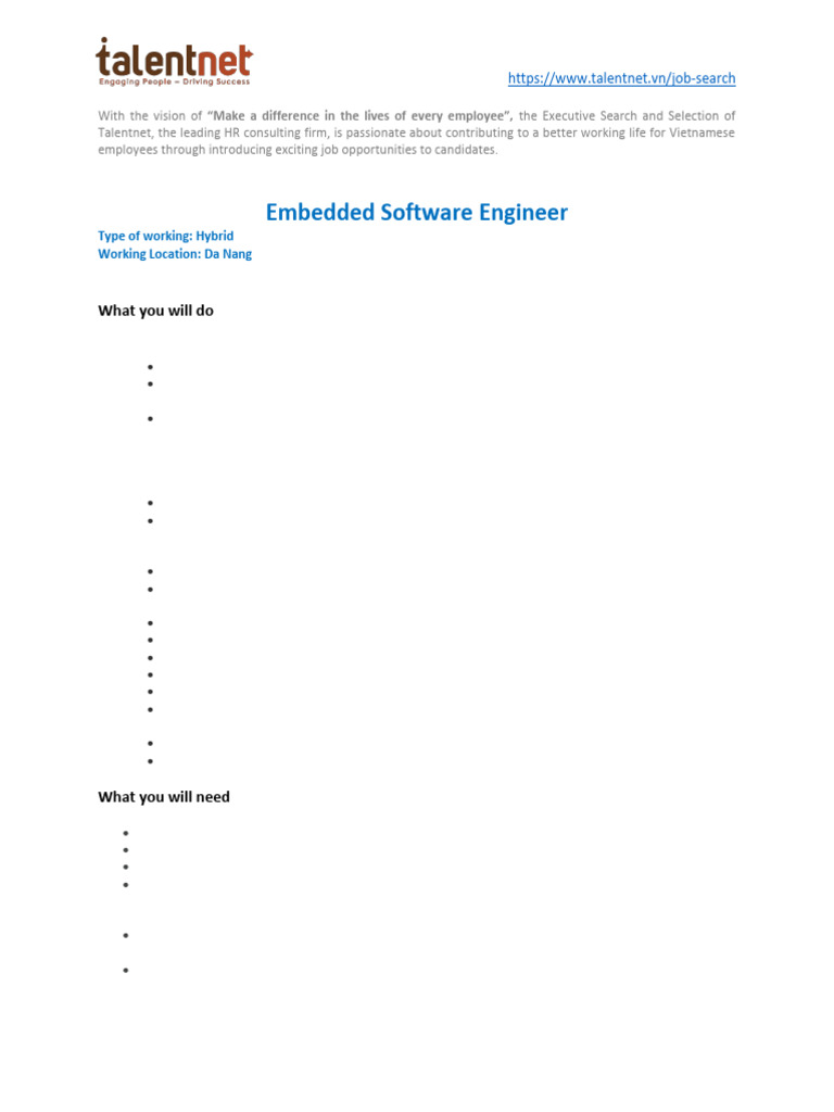 Talentnet - JD - Embedded Software Engineer | PDF | Software Testing ...