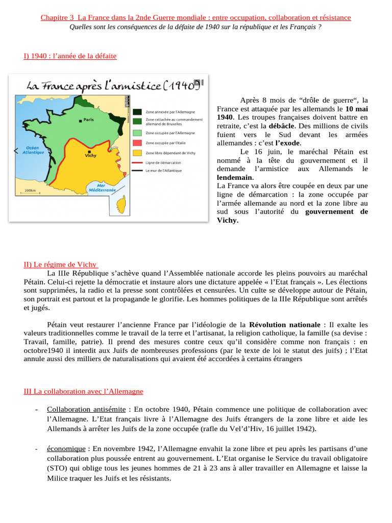 Chapitre 3 La France Dans La Seconde Guerre Mondiale | PDF | Résistance ...