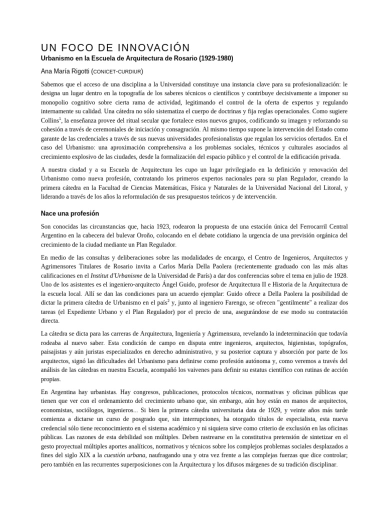 Urbanismo: Innovación en Rosario 1929-1980 | PDF | Urbanismo | Arquitecto