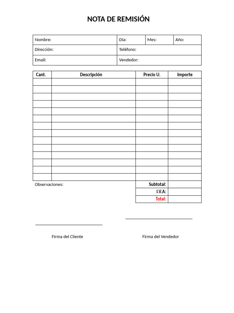 Modelo de Nota de Remisión Comercial | PDF