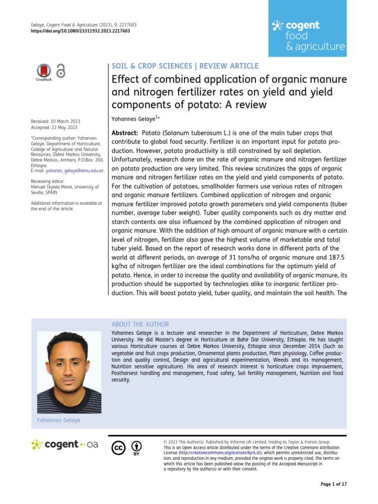Effect of Combined Application of Organic Manure A | PDF | Manure ...