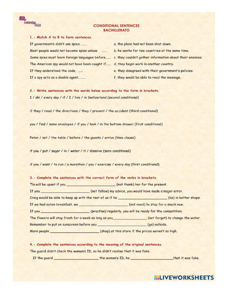 conditionals 2º bach liveworksheets | PDF