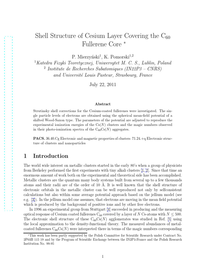 Shell Structure of Cesium Layer Covering The C Fullerene Core | PDF ...