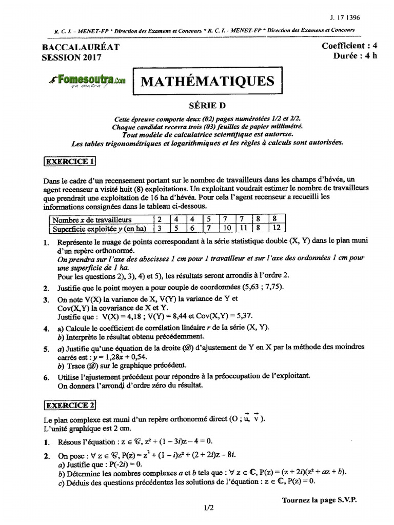 Bac D Maths 2017 | PDF